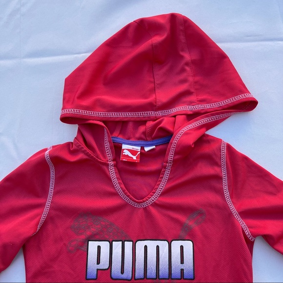 Puma Girls Red/Coral Small Dry Fit Logo Hoodie Short Sleeve - Picture 2 of 15